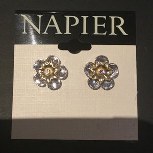 Napier Twotone Flower Button Earrings